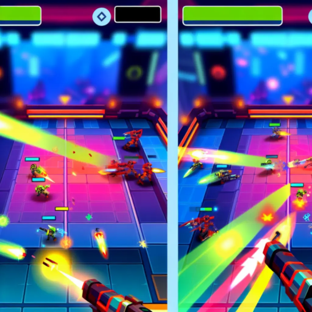 Neonowa pikselowa kompozycja broni z gry Roto Force