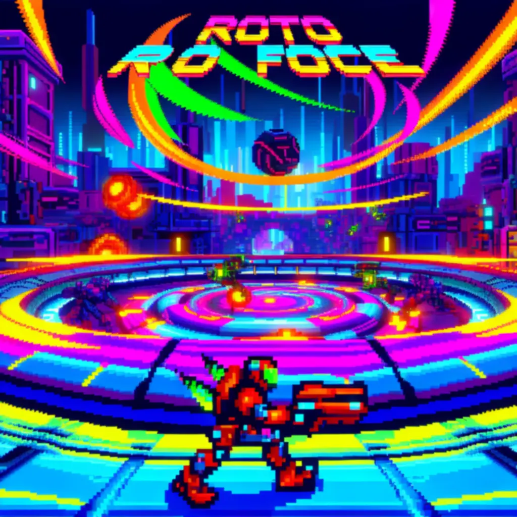 Neonowy świat pixel art gry Crunchyroll: Roto Force w odcieniach różu i zieleni